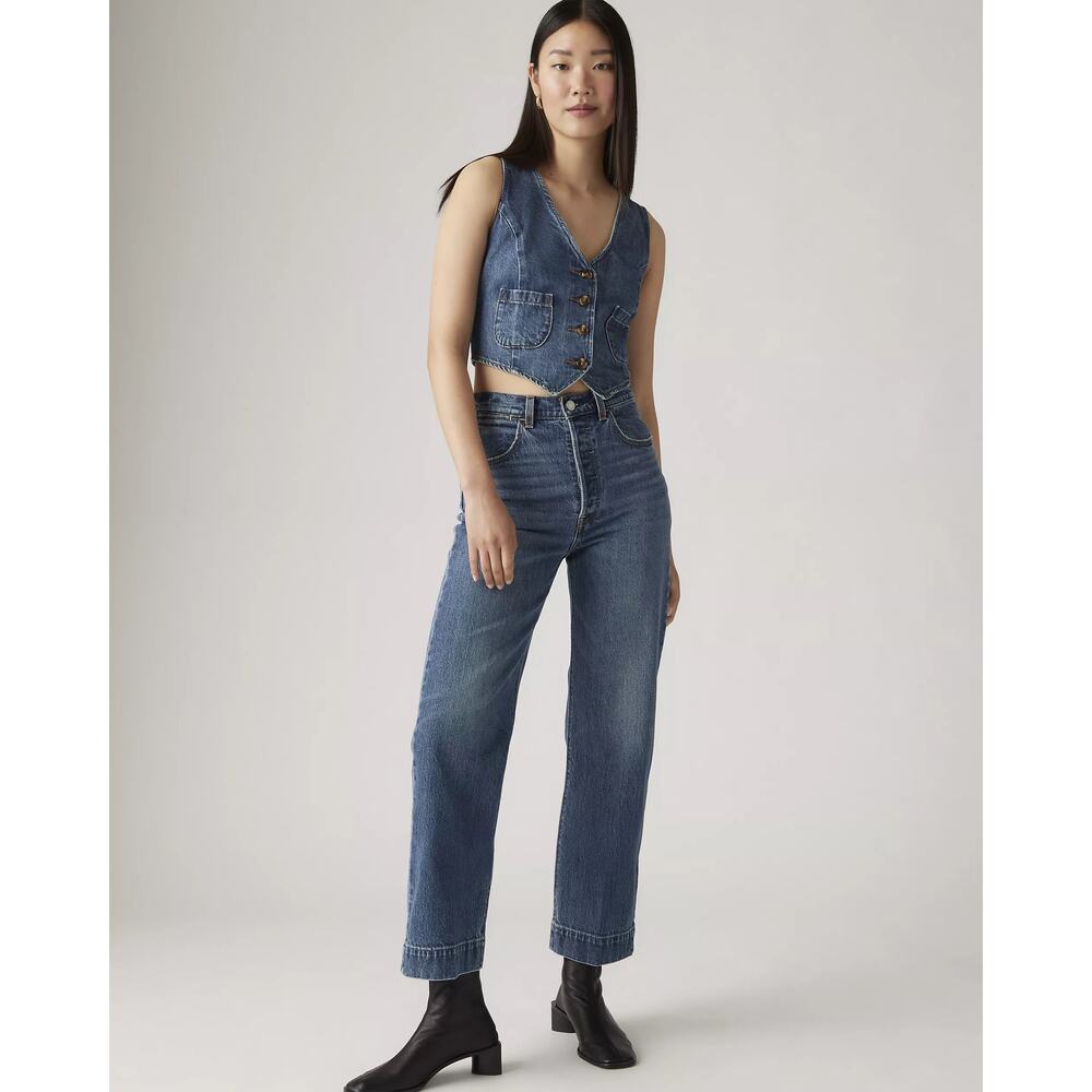 Levi’s Premium Denim Ribcage Straight Ankle High Rise Jeans Dark Wash